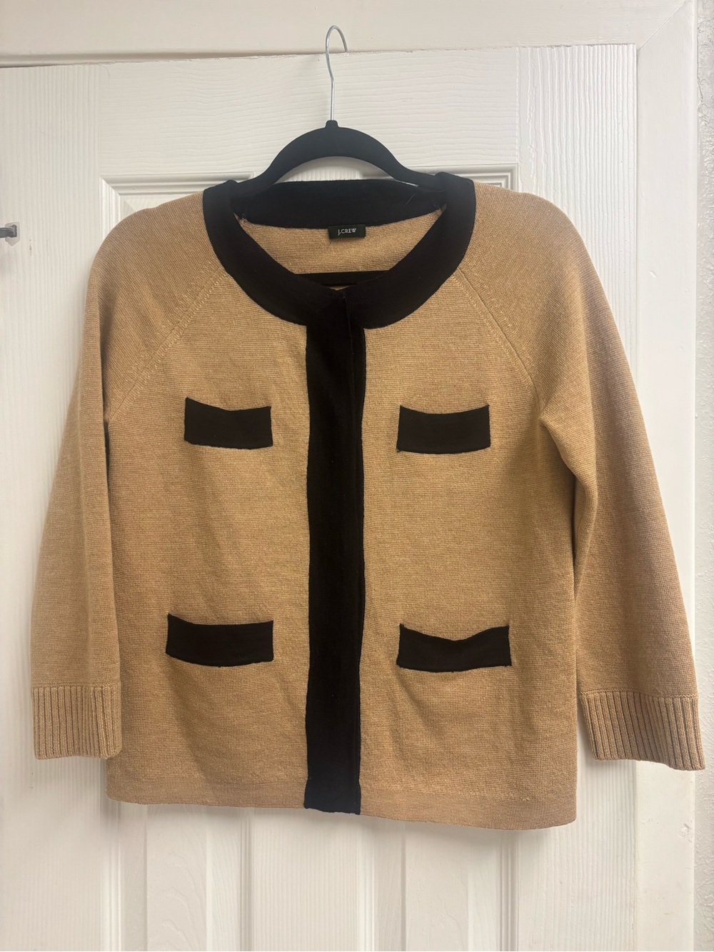 J. Crew Tan Cardigan with Black Trim